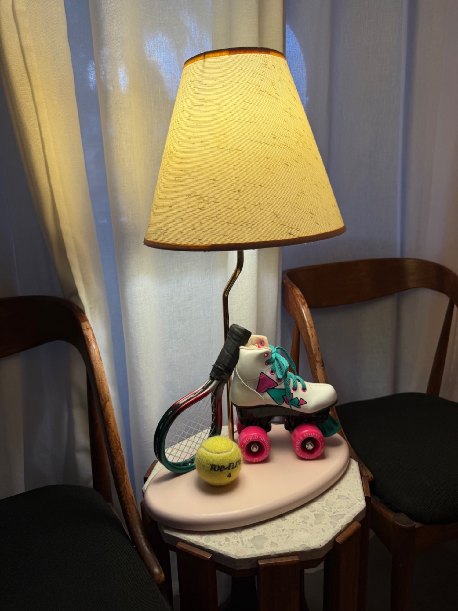 Whimsical lamp with vintage roller skate